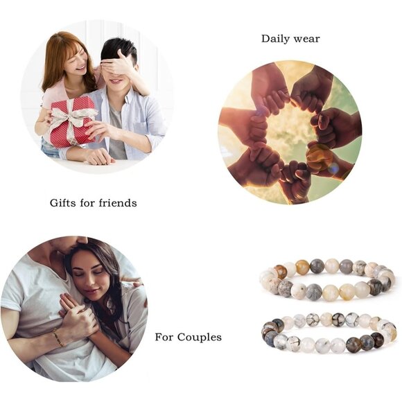 Mens Beaded Bracelets Couples Matching Bracelet Set Matte Lava Rock Beads - Picture 2 of 6